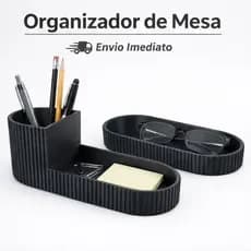 Organizador de Mesa Porta Canetas Ripado com Porta Treco + Bandeja Porta Treco Sala Moderna