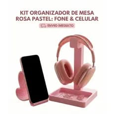 Organizador de Mesa Porta Celular Coração + Suporte Headphone com Porta Treco