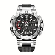 Relógio Masculino Digital Multifuncional Display Duplo LED Luminoso Esportivo à Prova D'água Estilo Jovem Top