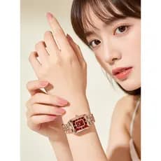 Novo ouro rosa quadrado senhoras relógio de quartzo pulseira sólida luz luxo à prova dwaterproof água nicho diamante-cra