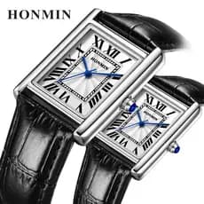 Casal simples relógio quadrado escala Numeral romano relógio de quartzo à prova dwaterproof água moda par relógio