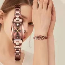 Relógio Oval estilo suíço à prova d'água aço de tungstênio relógio feminino totalmente automático estilo strass