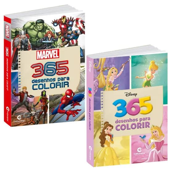 Kit 2 Livros 365 Desenhos Para Colorir Marvel e Princesas 