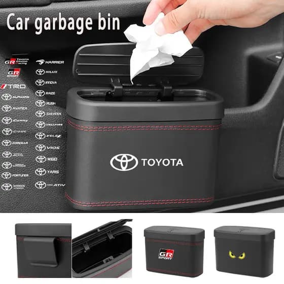 Lixeira De Carro Toyota Com Tampa Pequena À Prova De Vazamentos Mini Lata De Lixo De Couro Para Corolla Hilux Yaris