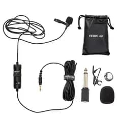 VEDO VD-2 Microfone com fio 3,5 mm Microfone condensador USB para gravação em computador Clipe de microfone de gravata
