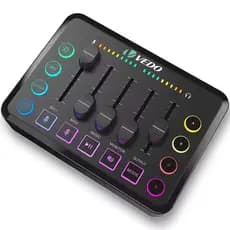 VEDO Mixer de áudio para jogos RGB mixer de streaming para PC com interface de microfone XLR regulador de volume