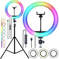 Iluminador Ring Ligth RGB 26cm Fotos Com Tripé 2,10 Youtuber