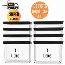 Conjunto Com 8 Potes Herméticos Cozinha  4 Litros Kit Com 8 potes Hermeticos 4000ml Porta Mantimentos ração Resistente