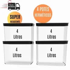 Conjunto Com 4 Potes Herméticos Cozinha  4 Litros Kit Com 4 potes Hermeticos 4000ml Porta Mantimentos para grãos arroz ração Resistente