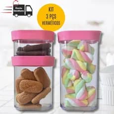 Kit 3 Potes Herméticos Porta Mantimentos para Biscoitos Doces Farinha Temperos Pequenas Porções
