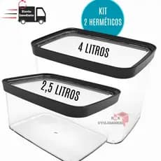 Conjunto 2 Potes Herméticos Cozinha 4 Litros  2,5 Litros - 4000 ml e 2500 ml Porta Mantimentos grãos arroz ração