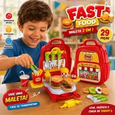 Maleta Fast Food Infantil 3 Em 1 Didática Fast Brinquedo Pedagógico De Cozinha Lanchonete Criança