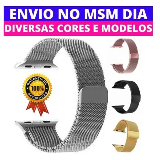 Pulseira Milanese Aço Metal Magnetico Fecho 38mm 40mm 42mm 44mm Apple Watch X7 X8 T500 Iwo 12 13 16 Top