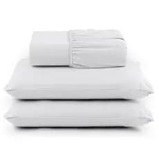 Jogo de Lençol Cama Queen 400 Fios Percal 03 Pçs com Barra, Antiácaro, Antipilling e Toque Macio