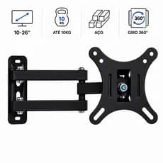 Suporte TV Articulado Monitor Giratório Metálico LED LCD 10-26 Polegadas Reforçado e Ajustável