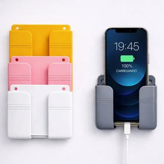Suporte de Parede para Celular Organizador Adesivo de Controle Remoto e Carregador Multifuncional