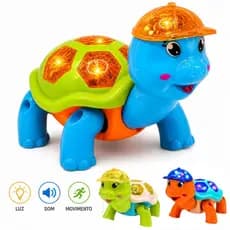 Brinquedo Tartaruga Fujão Elétrico com Som Luz LED e Movimento Automático Infantil Educativo Bebê