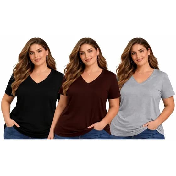 Blusa Feminina T-Shirt Gola V Do P ao G3 | Básica, Leve e Confortável Plus Fitness Viscolaycra