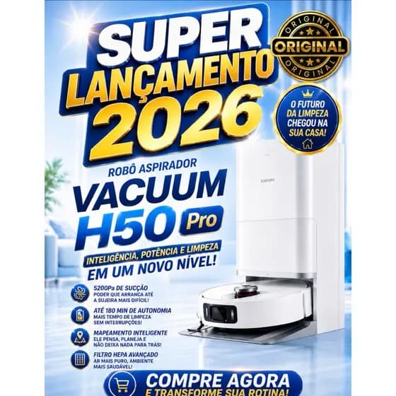 Robô Aspirador Vacuum H50 Pro Mop Giratório Lavagem automática /Estação autolimpante + Poder de Sucção de 15.000Pa.