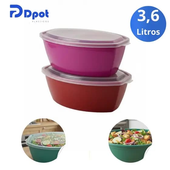 Kit Potes 3,6 litros Herméticos Saladeira Grande Plástico Cores Alta Vedação Cozinha Alimentos