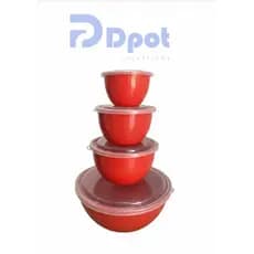 Kit 4 Peças Bols Saladeira Plásticos  Pote com Tampa Veda Facil Livre BPA