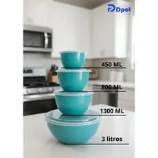 Conjunto 4 Potes Bowl  Bacias Com Tampa Saladeira Plastico Livre Bpa