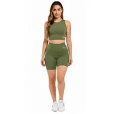 Conjunto Fitness Femininos Top + Bermuda Cintura Alta
