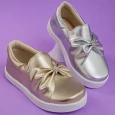 Tênis Slip Metalizado Menina Infantil Laço Strass Casual Original Confortável Macio Promoção