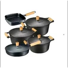 Jogo de 3 panelas caçarolas conjunto de 2 frigideiras de ferro fundido com tampas de ferro ótimo kit