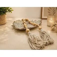 Enfeite Colar 75cm Decorativo Mesa Bandeja Folha Bege Bege - Dourado