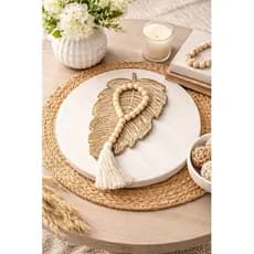 Kit Colar 30c Bandeja Decorativa Folha Tropical Bege Luxo Bege - Dourado