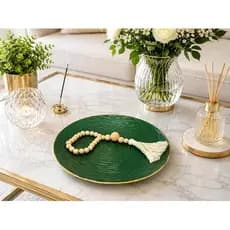Centro De Mesa Verde Escuro Com Colar Decorativo 31cm Verde- Verde-musgo