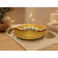 Colar Madeira 50cm Com Prato Aparador Dourado Decorativo Dou Dourado Texturizado