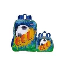 Mochila Escolar Infantil Rodinhas Futebol Gol + Lancheira