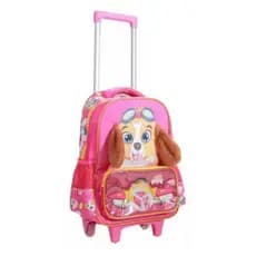 Kit Mochila Escolar Rodinha Menina Cachorrinho Rosa Infantil