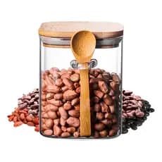 Pote Hermético Retangular Vidro 800ml Com Colher Bambu