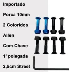 Parafuso de Base Importado Colorido Para Skate Porca 10 + Chave Allen Grátis