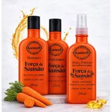 Kit Força de Sansão Shampoo + Condicionador + Tônico Crescimento Capilar Anti Queda JKS 3 Passos Cenoura Biotina 250ml