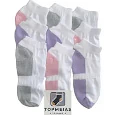 Kit Com 15 Pares Meia Soquete Feminina 100 % Algodao Direto Da Fabrica