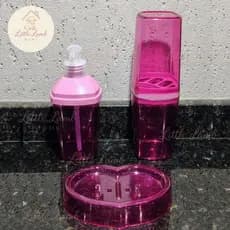 Kit 3 peças acrílico para banheiro pia porta sabonete líquido suporte escova dente organização
