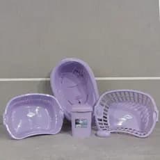 Kit Banho Bebê – Banheira 22L + Bacia 17L + Cesto + Lixeira + Saboneteira