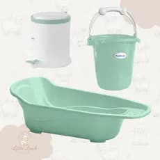 Kit Essencial Banho e Higiene Baby 3 Peças Banheira 20L Balde Ofurô Lixeira 8L