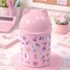 Lixeira Hello Kitty Cut Stitch Mini Lixeira Com Tampa Basculante Pequena Para Mesa Penteadeira Escritório