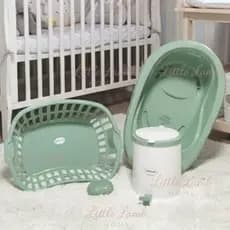 Kit Banho Bebê 4 Peças – Banheira 22L c/ Válvula + Cesto 25L + Lixeira 8L + Saboneteira