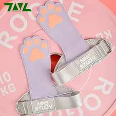 1 Par Pata de Gato Bonito Anti-Skid Couro de Vaca Ginásio Luvas de Fitness Palm Protector Pads Power Belt Straps