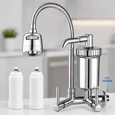 Torneira De Parede Gourmet Com Filtro mais 2 Refis Cozinha Chuveirinho Jato Duplo