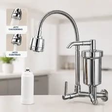 Torneira Cozinha com Filtro Gourmet Flexível 2 Jatos De Parede Chuveirinho Arejador Jato Duplo