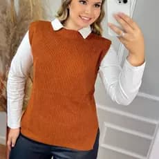 Colete Max Fang Trico Mulet Fenda Lateral Tricot Pullover Moda Feminina Inverno 2026