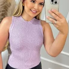 Blusa Croped Regata Modal Canelado Trança Lateral Gola Redonda Trico Verão Moda Feminina Blogueira
