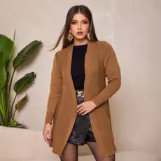 Casaco Cardigan Feminino Liso Trico Detalhe Nervura Meia Estação Tricot  Inverno2026